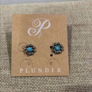 Plunder Floral Silver Earrings with Turquoise Accent